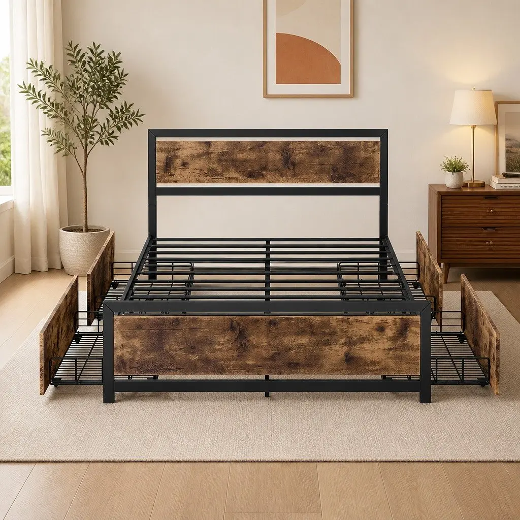 Queen Bed Frame with Under-Bed Storage