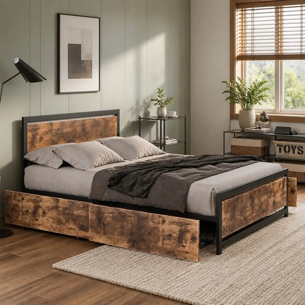 Queen Bed Frame with Under-Bed Storage