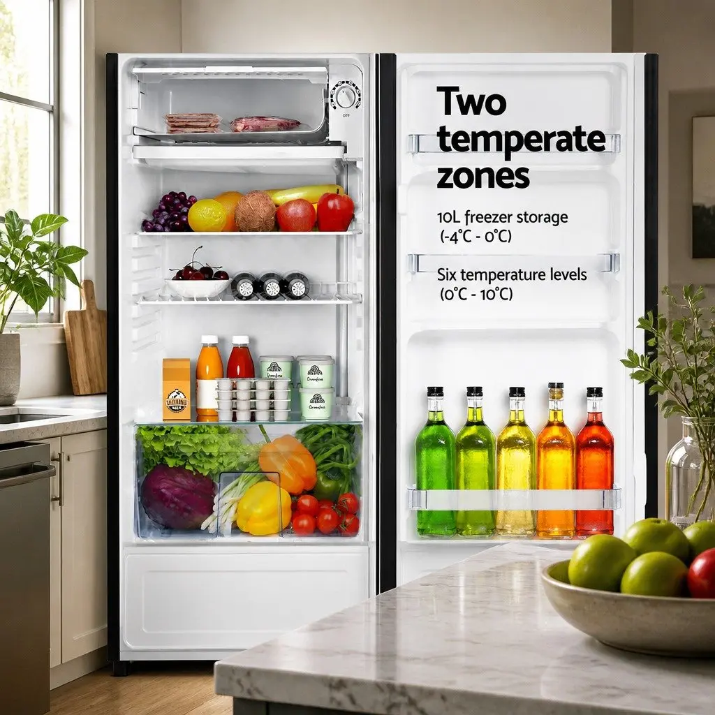 95L Portable Bar Fridge Black Compact Cooler Adjustable Temperature Energy