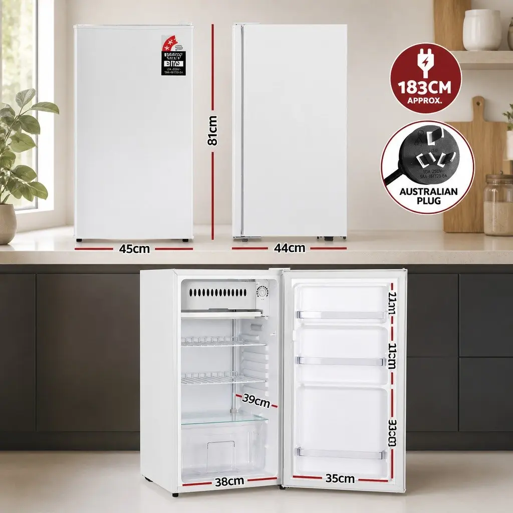 Bar Fridge 95L Portable White Compact Cooler Chiller Beverage Refrigerator