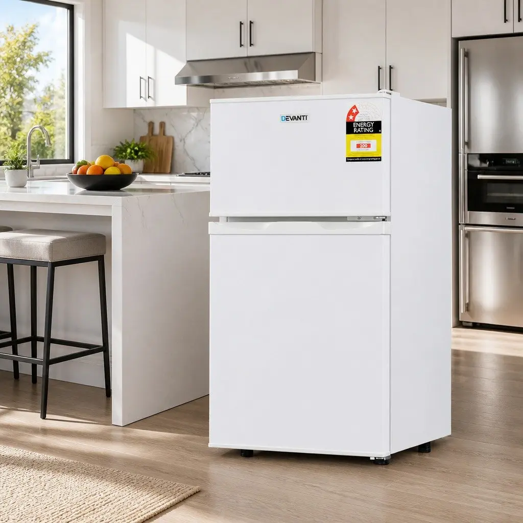 Bar Fridge White 85L Dual Temperature Zone Manual Control LED Light