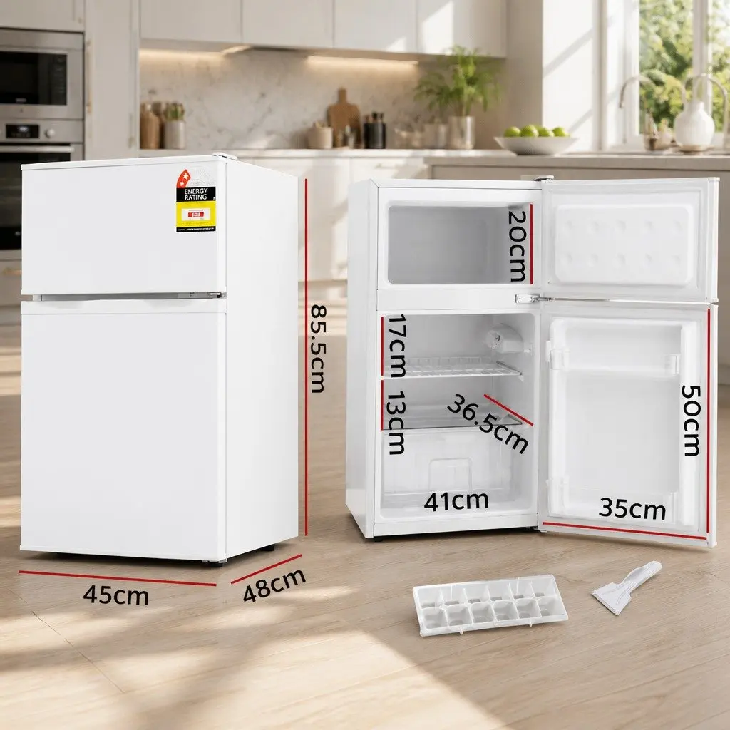 Bar Fridge White 85L Dual Temperature Zone Manual Control LED Light