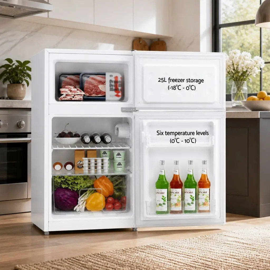 Bar Fridge White 85L Dual Temperature Zone Manual Control LED Light