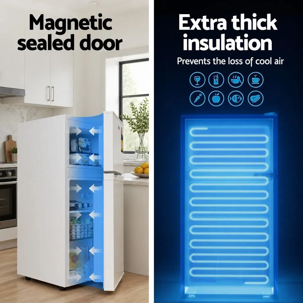 Bar Fridge White 85L Dual Temperature Zone Manual Control LED Light