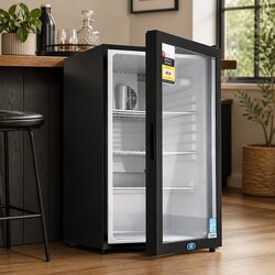 Bar Fridge Glass Door 105L Countertop Mini Cooler Beverage Chiller Black