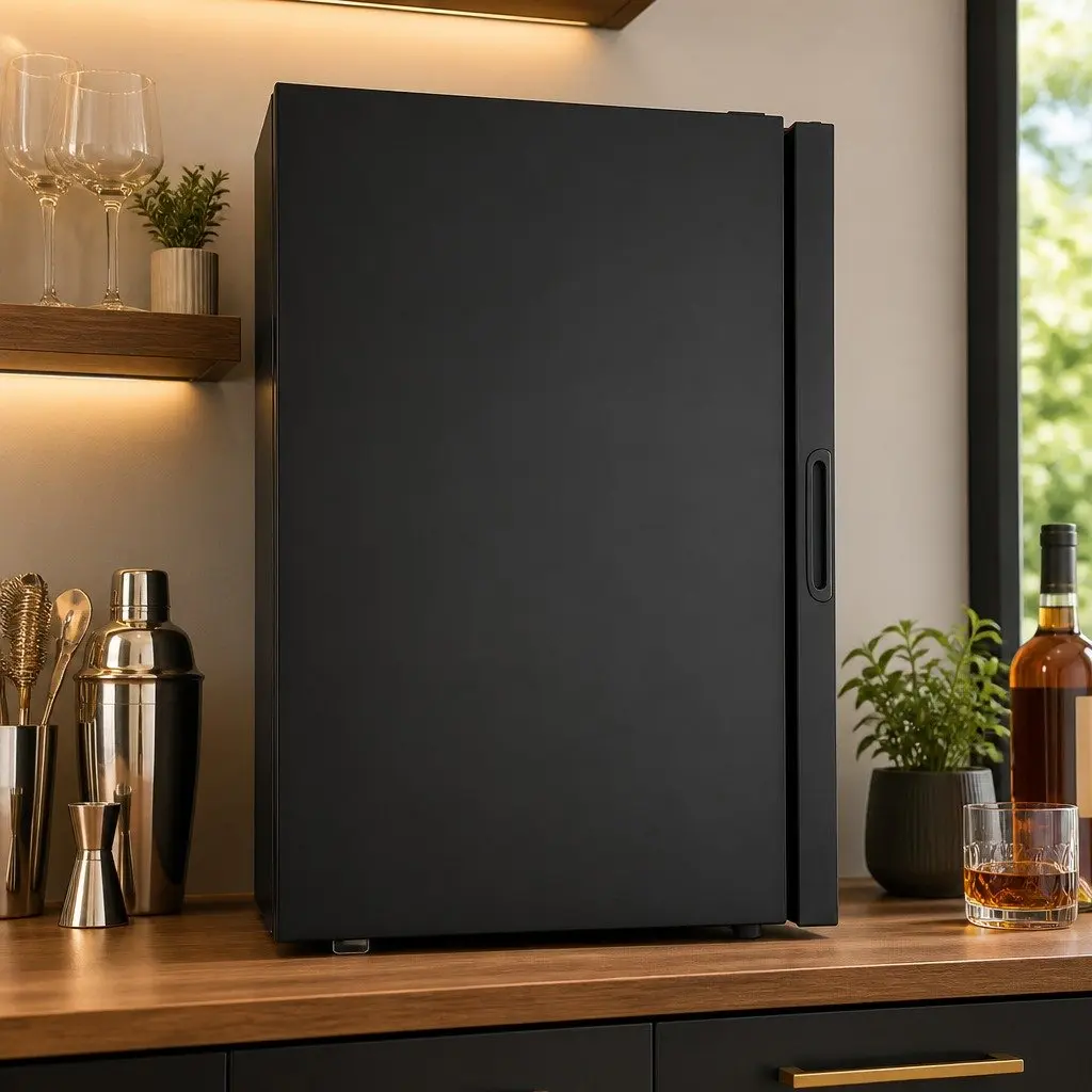 Bar Fridge Black 105L Countertop Mini Cooler Glass Door Adjustable Temperature