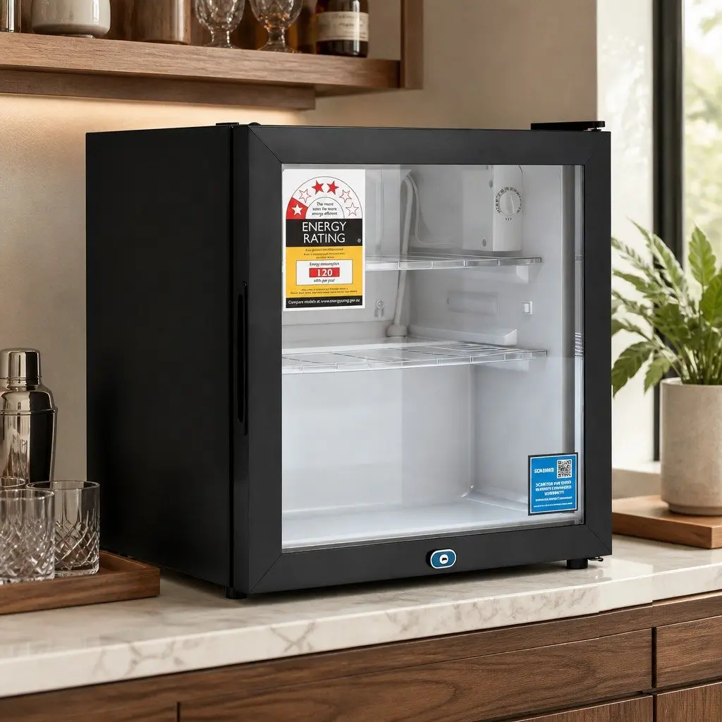 Bar Fridge Black 40L Countertop Mini Cooler with Glass Door Adjustable Temperature and LED Light
