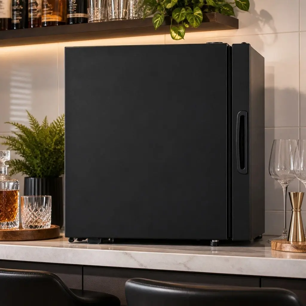 Bar Fridge Black 40L Countertop Mini Cooler with Glass Door Adjustable Temperature and LED Light