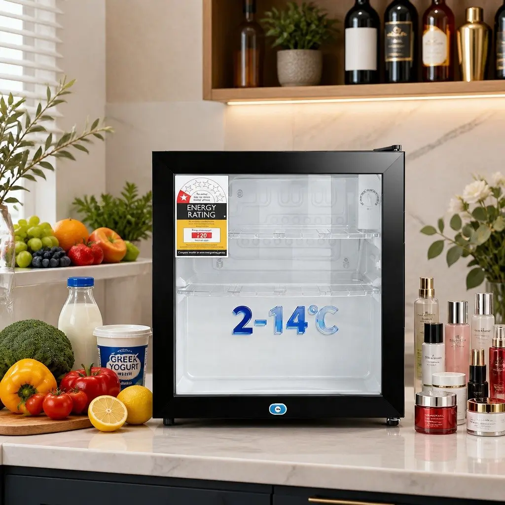 Bar Fridge Black 40L Countertop Mini Cooler with Glass Door Adjustable Temperature and LED Light