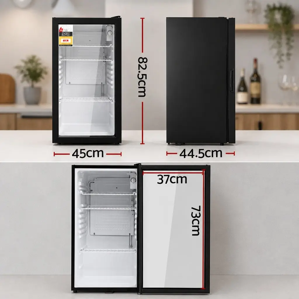 Bar Fridge 78L Glass Door Countertop Mini Cooler Beverage Chiller Compact