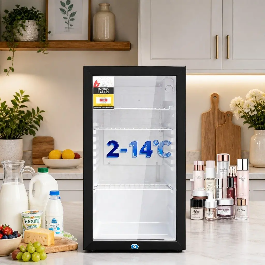 Bar Fridge 78L Glass Door Countertop Mini Cooler Beverage Chiller Compact