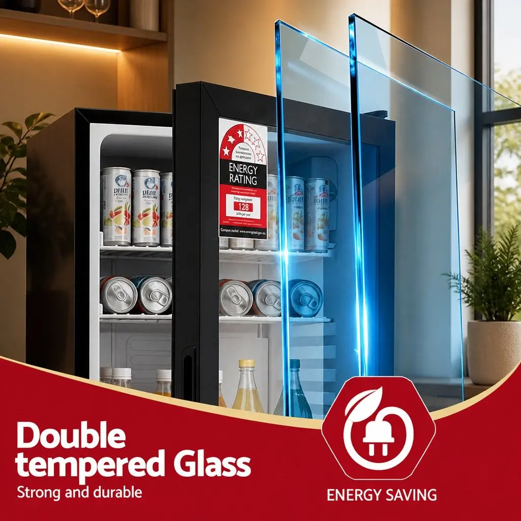 Bar Fridge 78L Glass Door Countertop Mini Cooler Beverage Chiller Compact