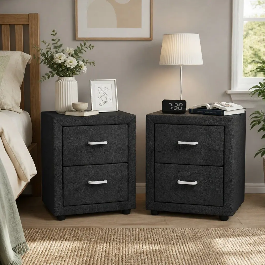 Charcoal Bedside Table with 2 Large Drawers