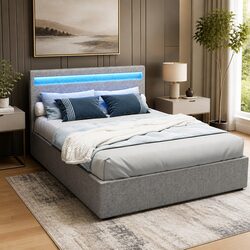 Compact Grey Double Bed Frame with LED Lighting Options