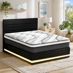 Compact Queen Bed Frame with LED & 32cm Mattress Bundle