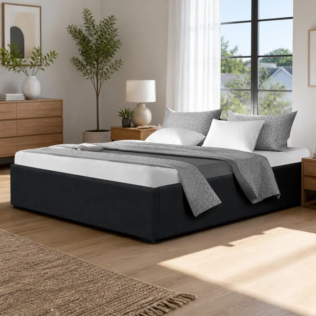 Double Gas Lift Bed Frame Charcoal Double Size with Storage Base