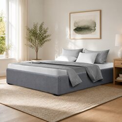 Queen Size Gas Lift Bed Frame with Storage Grey Bedroom Furniture Platform Base