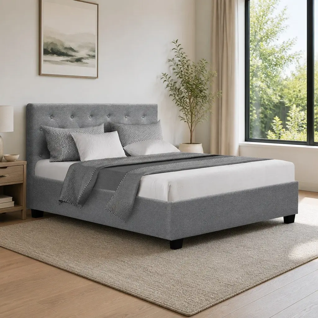 Grey Gas Lift Bed Frame with Storage Access