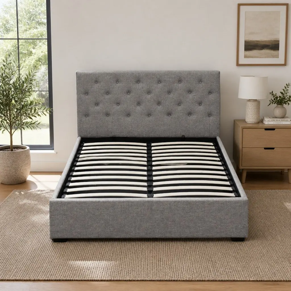 Grey Gas Lift Bed Frame with Storage Access