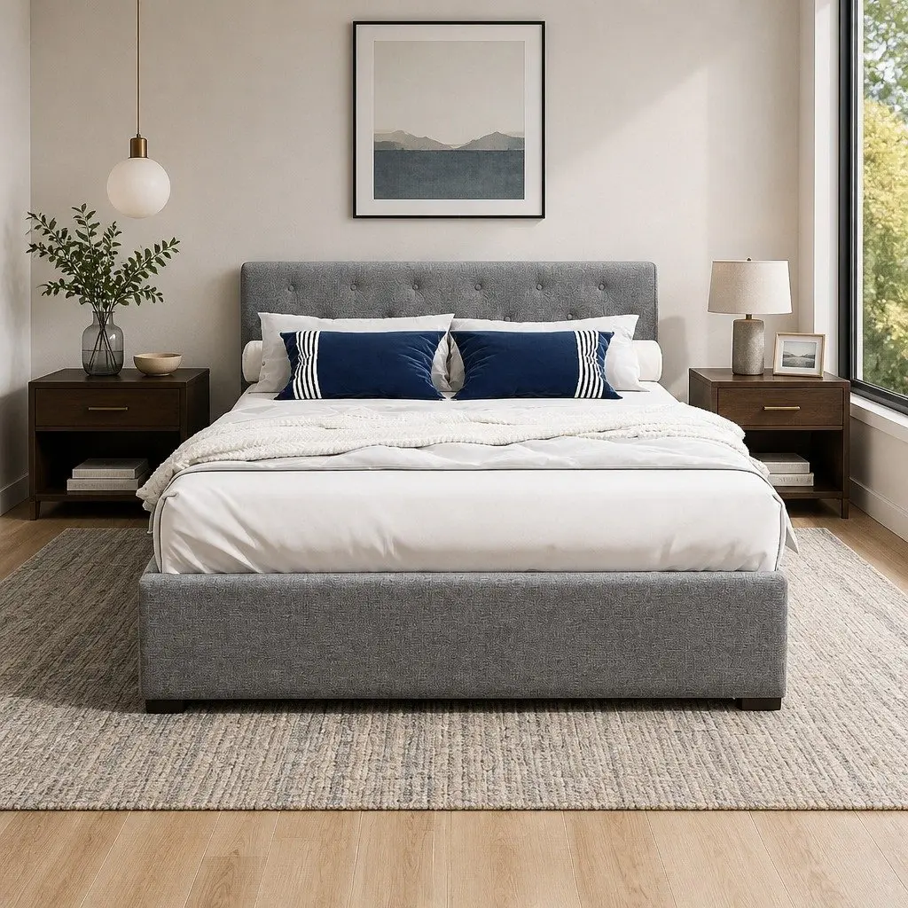 Grey Gas Lift Bed Frame with Storage Access