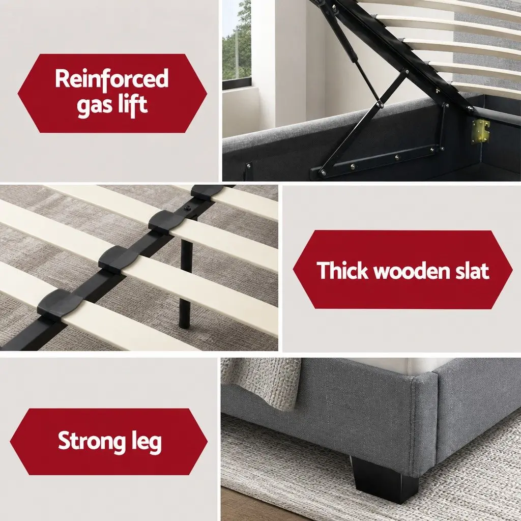 Grey Gas Lift Bed Frame with Storage Access