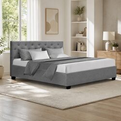 Concise Queen Bed Frame with Gas Lift Storage Functionality
