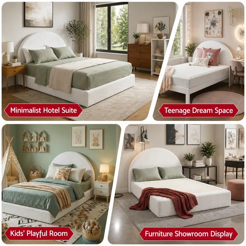 Double Bed Frame Boucle Fabric Vacuum Compressed No-Assembly Removable Washable