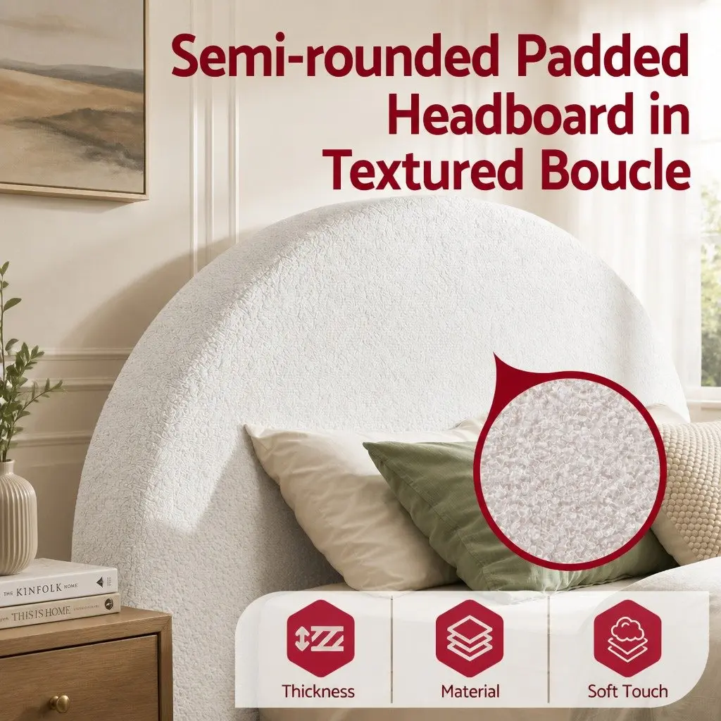 Double Bed Frame Boucle Fabric Vacuum Compressed No-Assembly Removable Washable