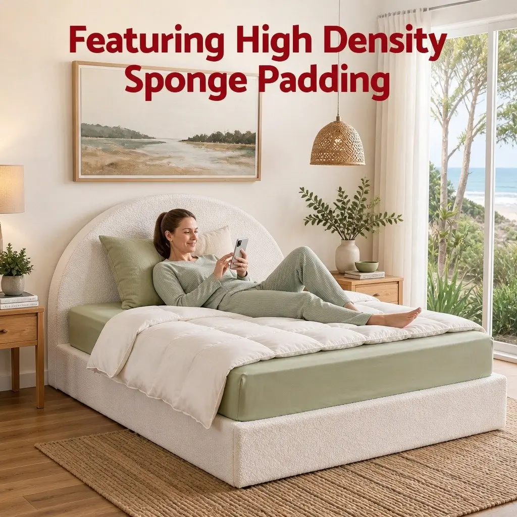 Double Bed Frame Boucle Fabric Vacuum Compressed No-Assembly Removable Washable
