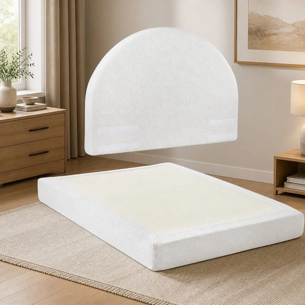 Double Bed Frame Boucle Fabric Vacuum Compressed No-Assembly Removable Washable