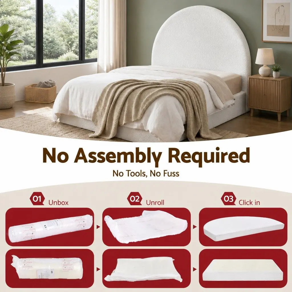 Queen Bed Frame White Vacuum Compressed Tool-Free Instant Expansion Removable Washable Cover