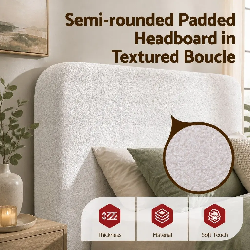 Double Bed Frame Boucle Fabric Vacuum Compressed No Assembly Removable Washable