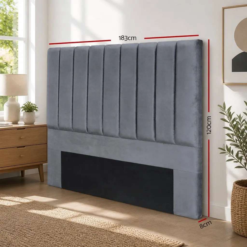 King Bed Headboard Grey Velvet Upholstered Panel Padded Art Deco Bedroom