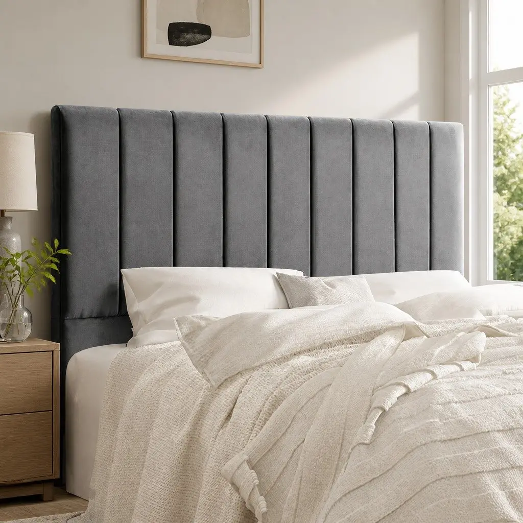 Queen Bed Head Headboard Velvet Upholstered Grey Panel Bedroom