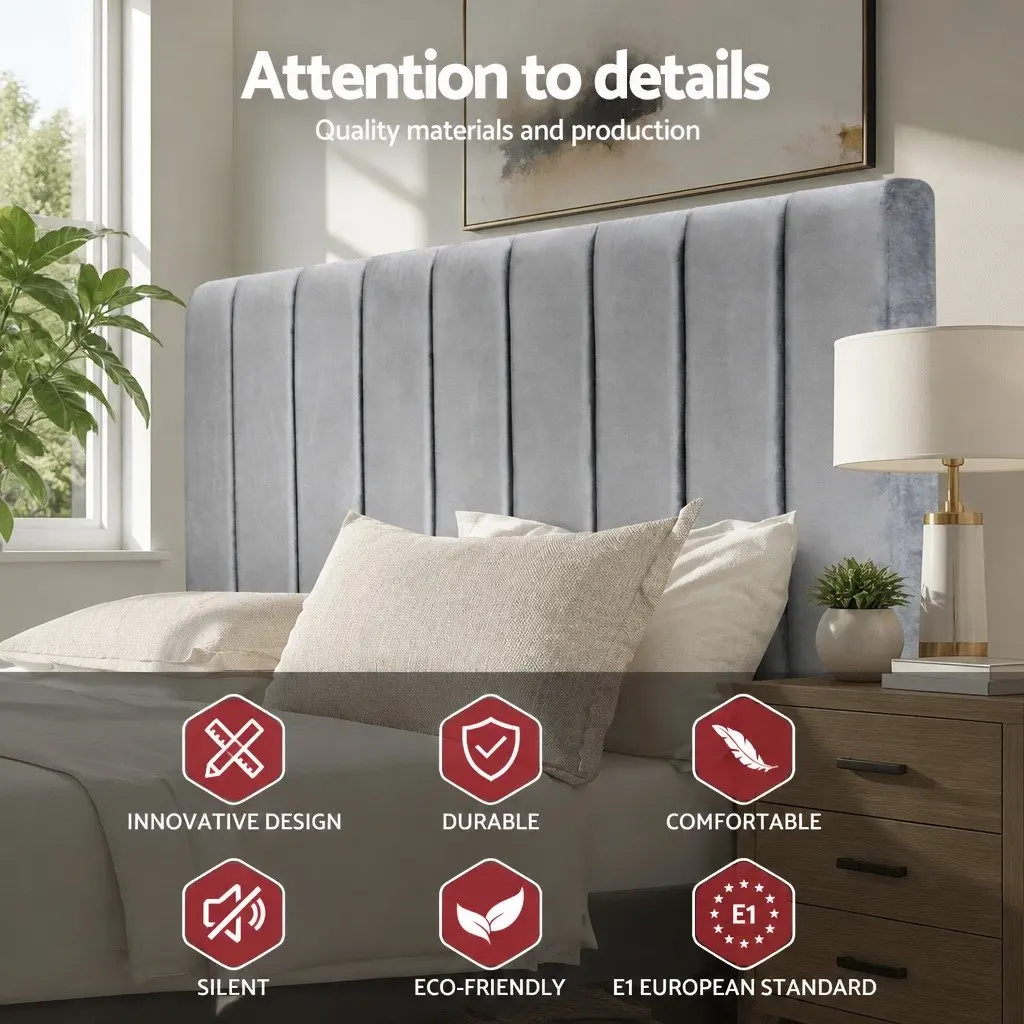 Queen Bed Head Headboard Velvet Upholstered Grey Panel Bedroom