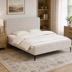 King Size Bed Frame Upholstered Bedroom Furniture with Padded Headboard Wooden