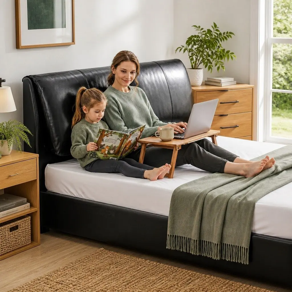 King Bed Frame Black Gas Lift Storage 3 Drawers Adjustable Headboard