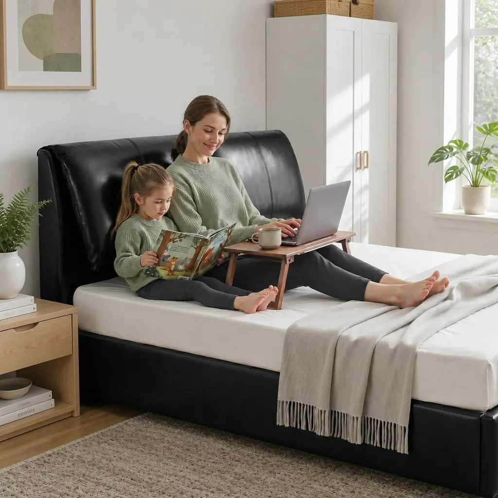 Queen Bed Frame Black Gas Lift Storage 3 Drawers Adjustable Headboard