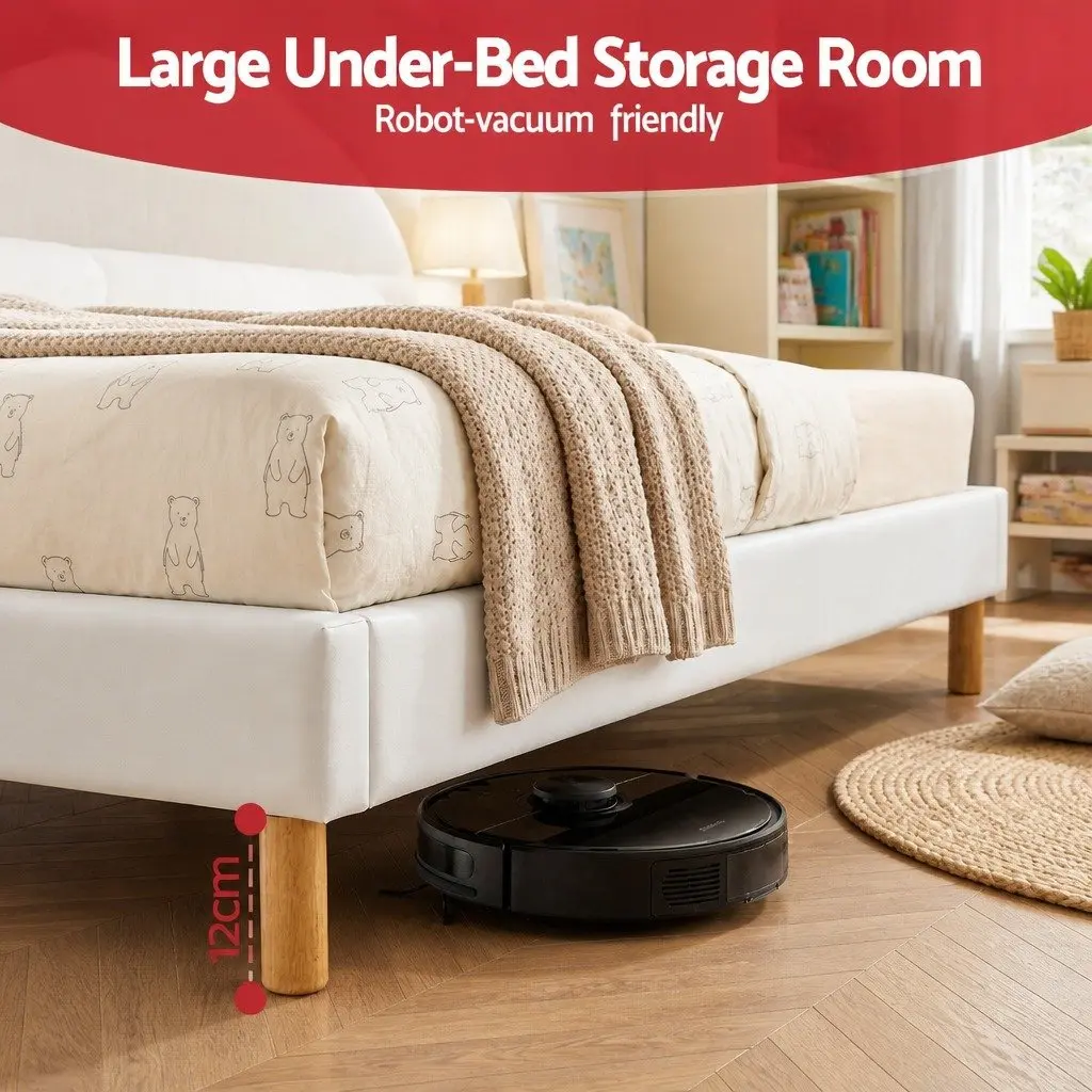 Kids King Single Bed Frame Bear Ears Headboard Upholstered Platform Bedroom
