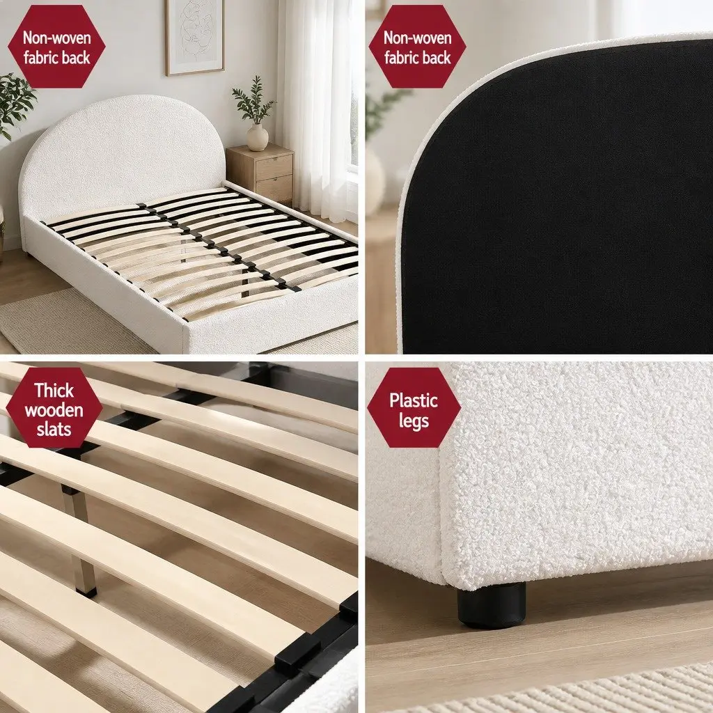 Double Bed Frame Beige Double Gas Lift Storage with Padded Headboard Boucle Fabric