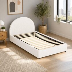 King Single Gas Lift Storage Bed Frame Upholstered Boucle Fabric Padded
