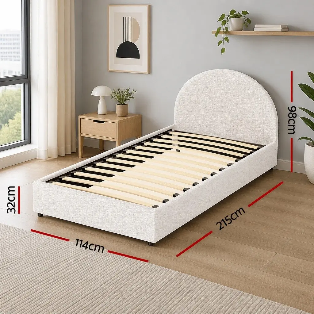 Gas Lift Storage Bed Frame Beige King Single Upholstered Boucle Fabric Padded
