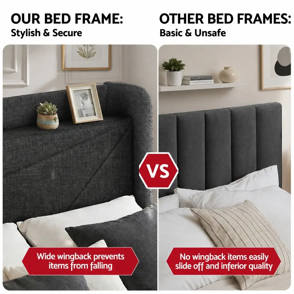 Queen Bed Frame with Gas Lift Storage Charging Ports Upholstered Geometric