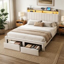 Compact and Stylish Queen Bed Frame with Storage