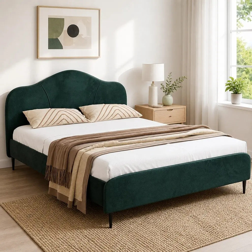Dark Green Velvet Queen Bed Frame