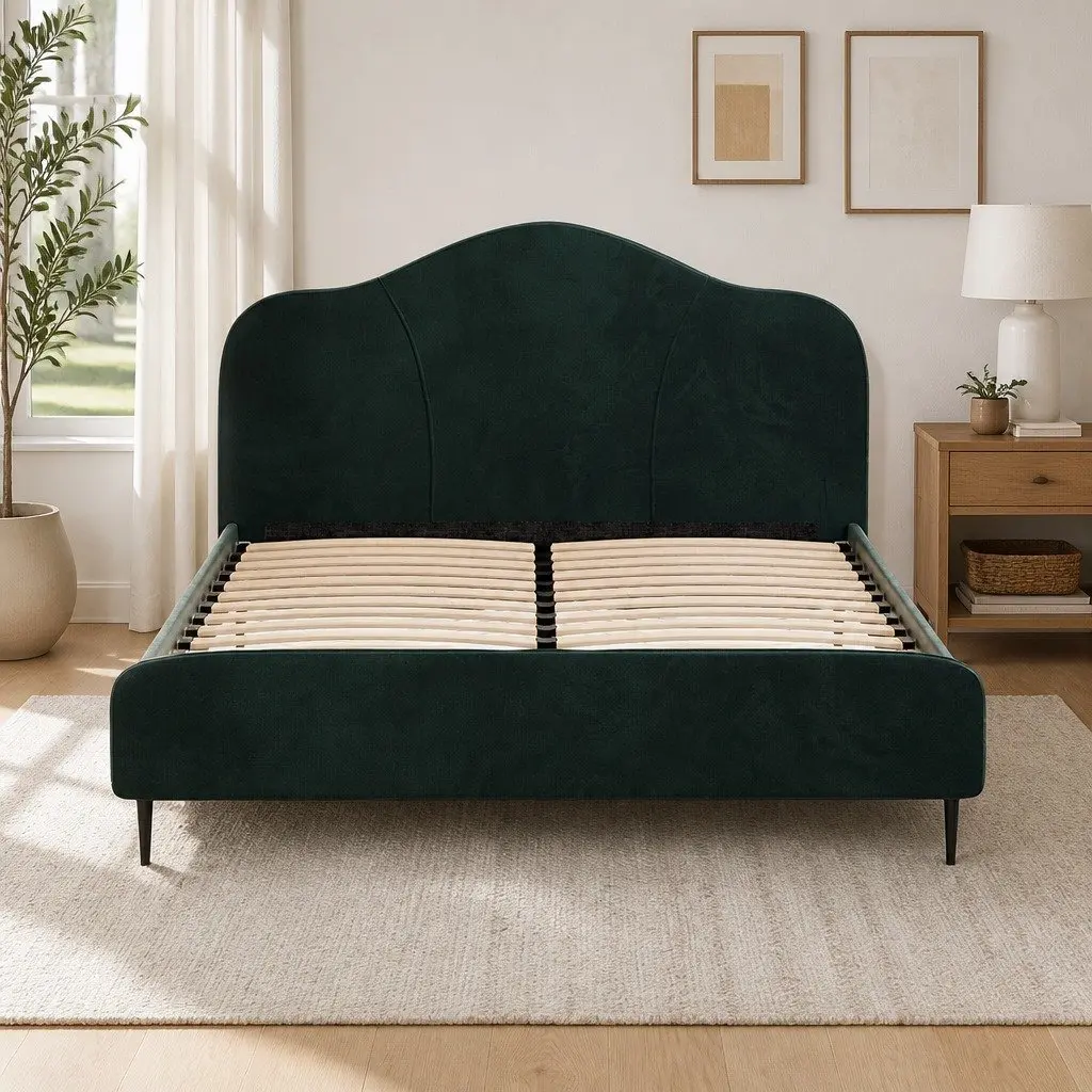 Dark Green Velvet Queen Bed Frame
