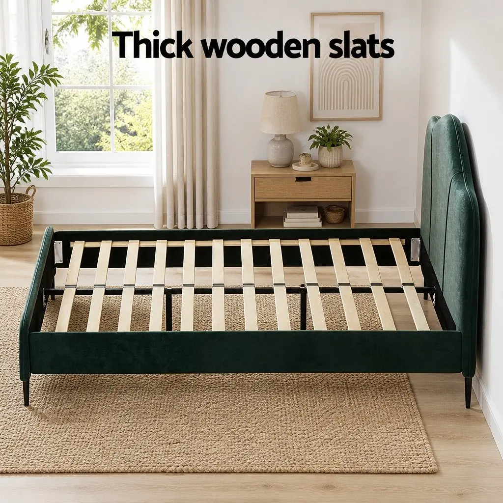 Dark Green Velvet Queen Bed Frame