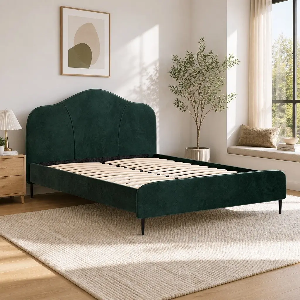 Dark Green Velvet Queen Bed Frame