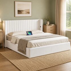 King Bed Frame with Gaslift Storage Dual USB Type-C Charging Ports Velvet
