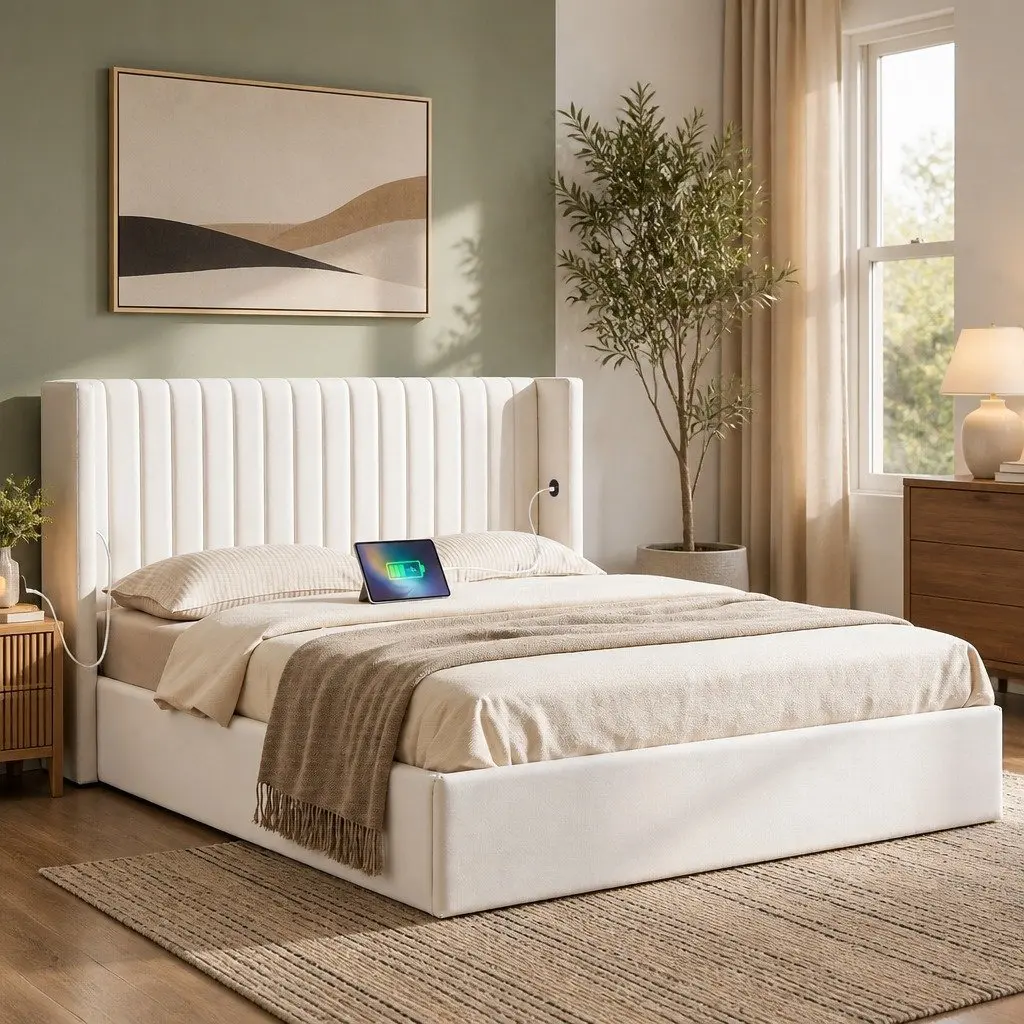 Queen Bed Frame with Storage and USB Charging